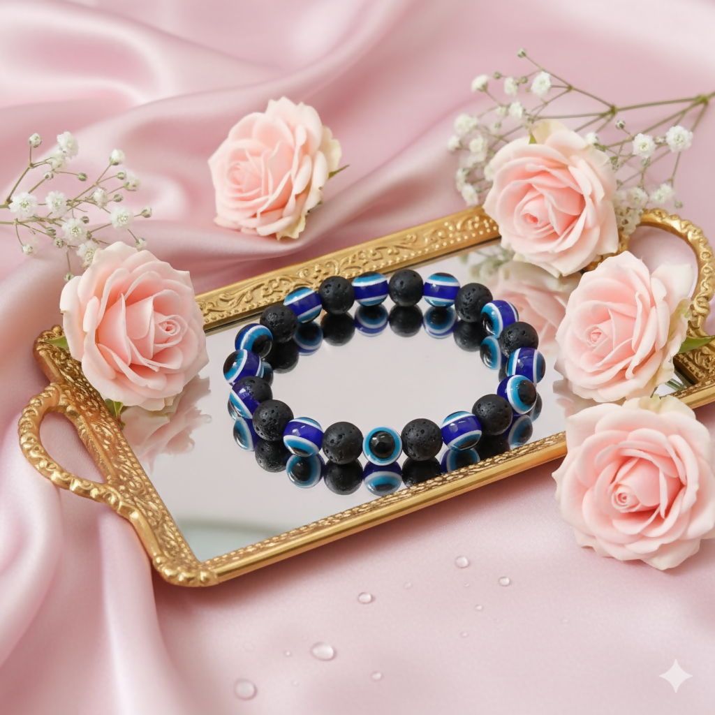 Black Evil Eye Glass Beads Bracelet