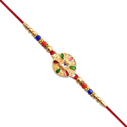 Traditional Meenakari Rakhi Multicolor Enamel & Kundan Stones (5pcs)