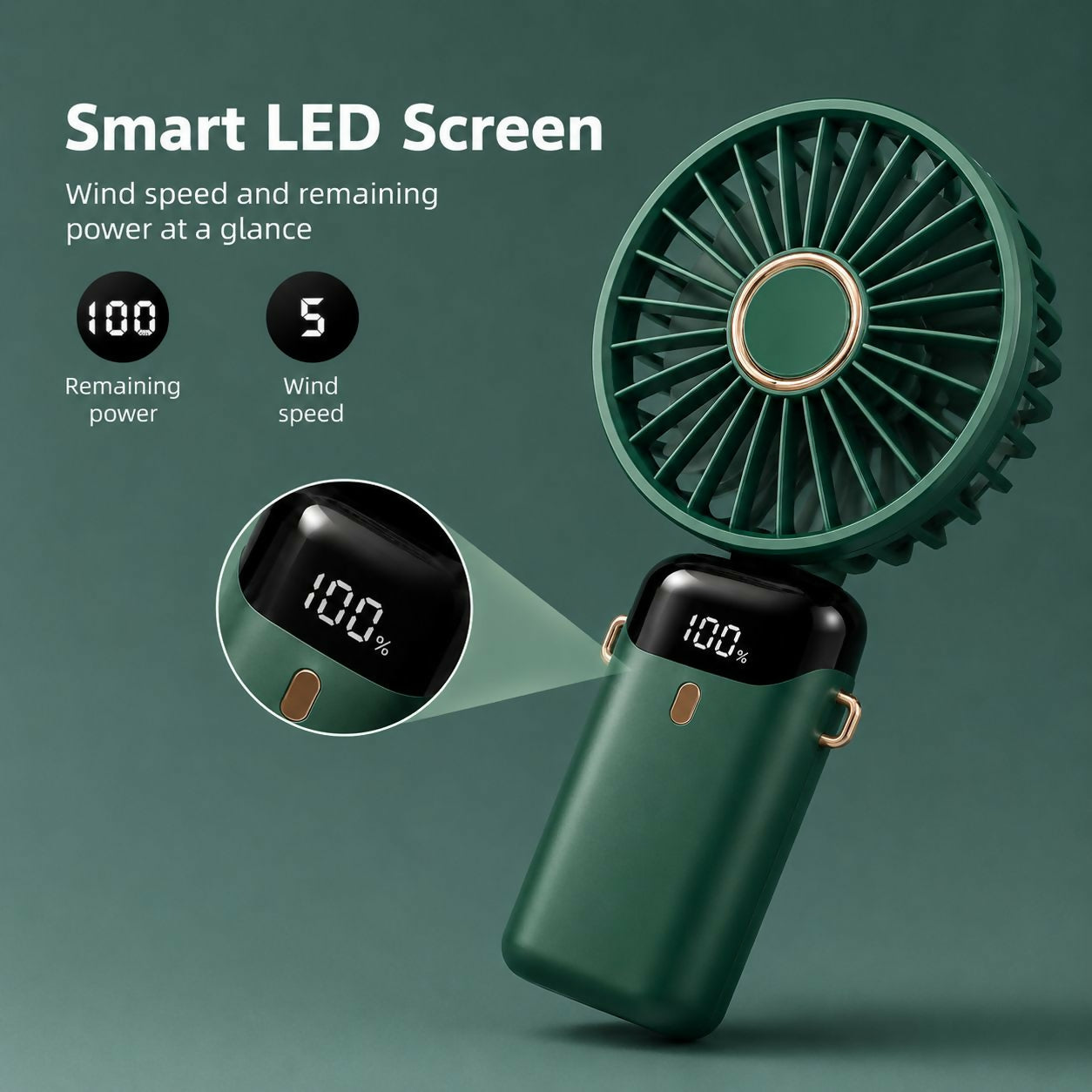 Portable Mini Neck Fan with LED Display & Desk Stand