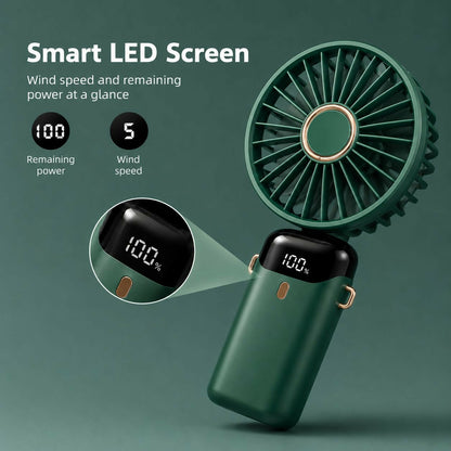 Portable Mini Neck Fan with LED Display & Desk Stand