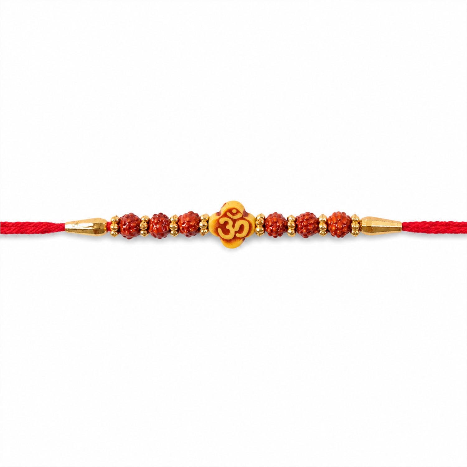 Om Bead Rakhi with Red Brown Accents and Spiritual Festive Brother Gift Styling Ideas