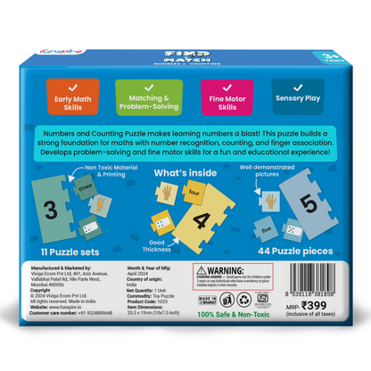 Numbers & Counting Puzzle - Ages 3+ (44 cardboard puzzle pieces) Find & Match series