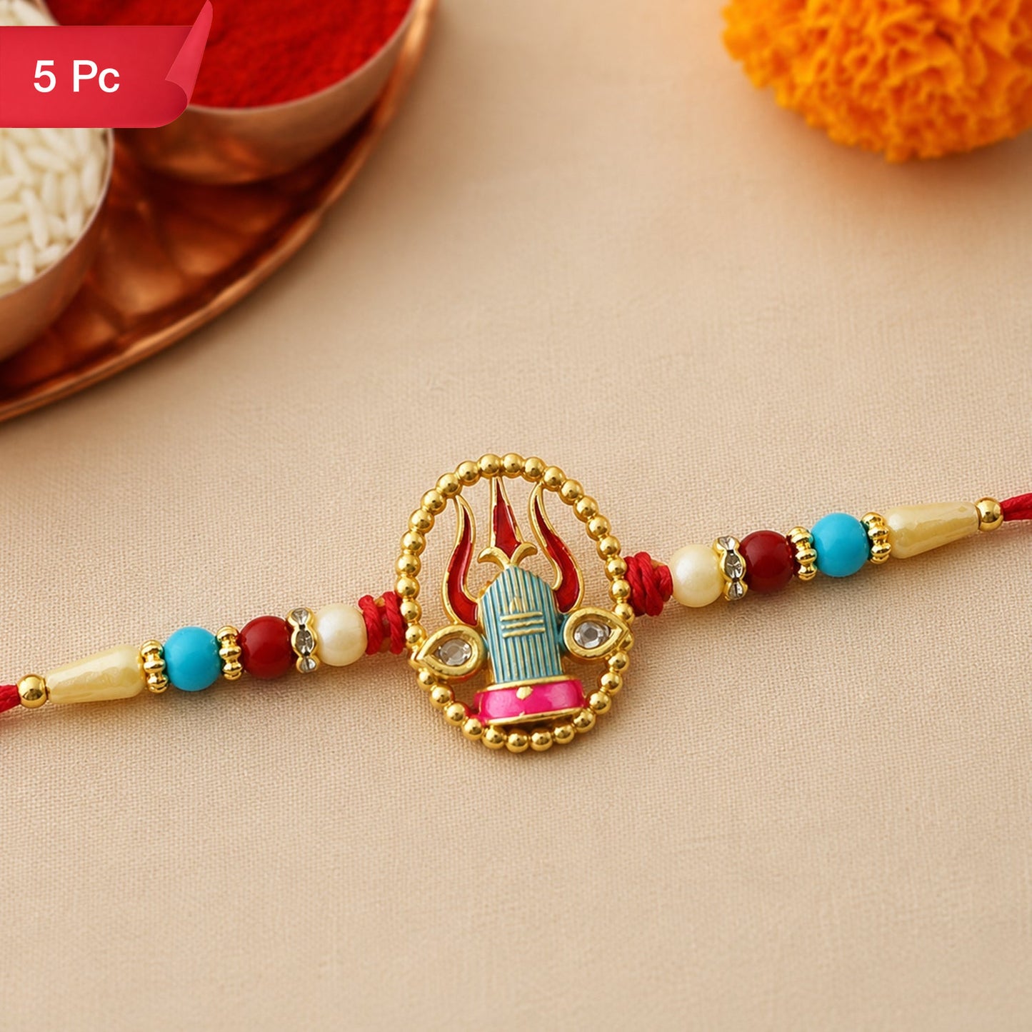 Mahadev Shivling Designer Rakhi with Beads for Brother Raksha Bandhan Gift (5pcs)