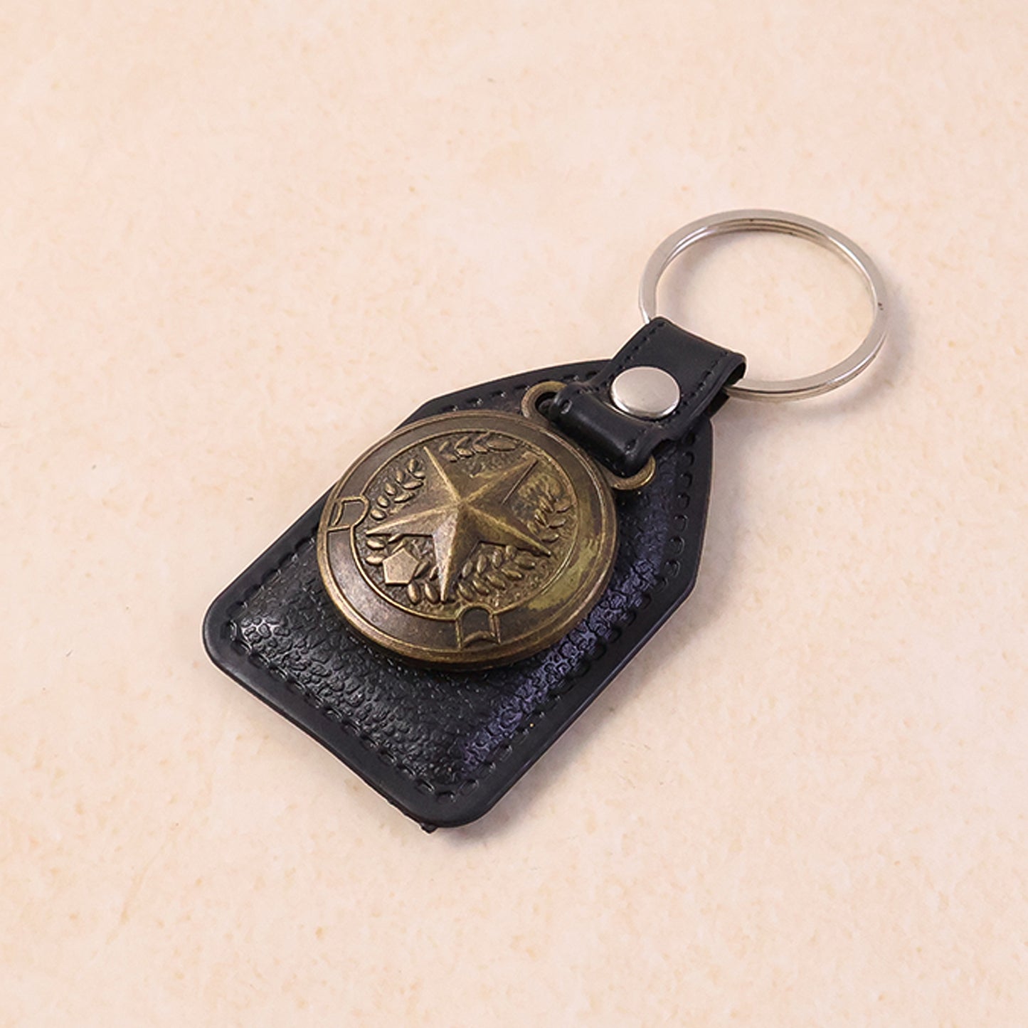 Premium Leather Finish Metal Star Emblem Keychain (1 Pc)
