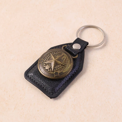 Premium Leather Finish Metal Star Emblem Keychain (1 Pc)