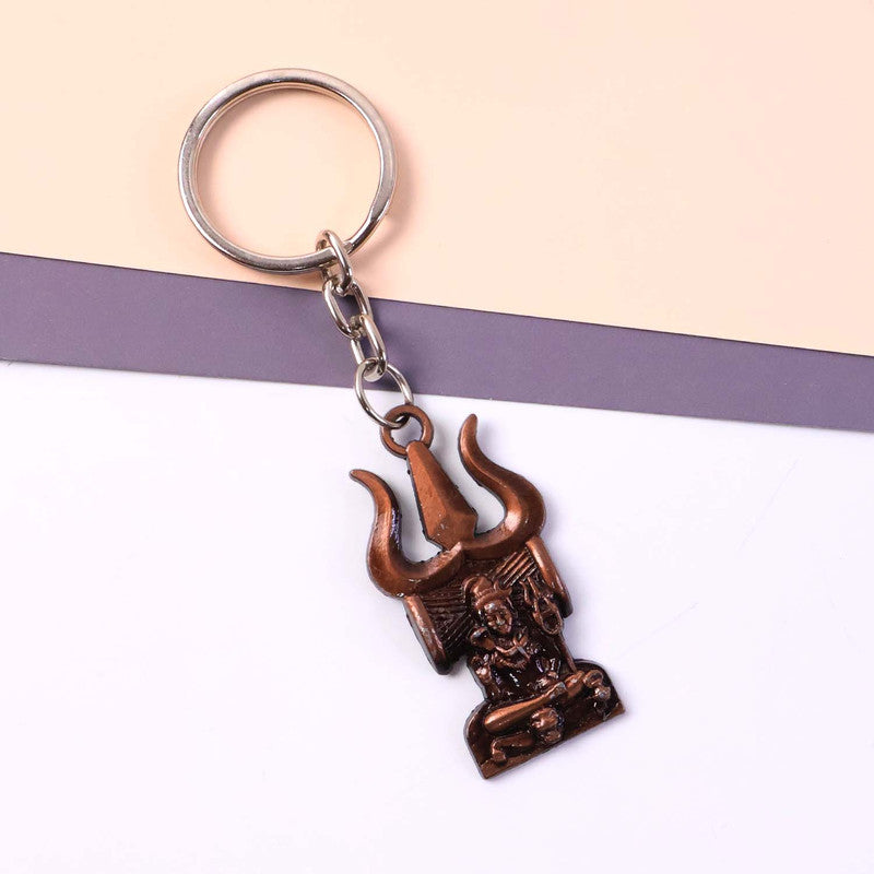 Shiv Trishul With Lord Shiva Idol Designer Keychain – Religious & Antique Look Keychain For Daily Use