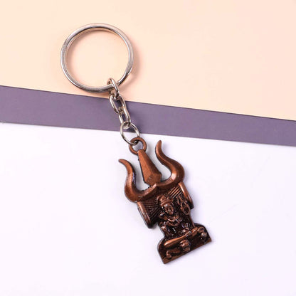 Shiv Trishul With Lord Shiva Idol Designer Keychain – Religious & Antique Look Keychain For Daily Use