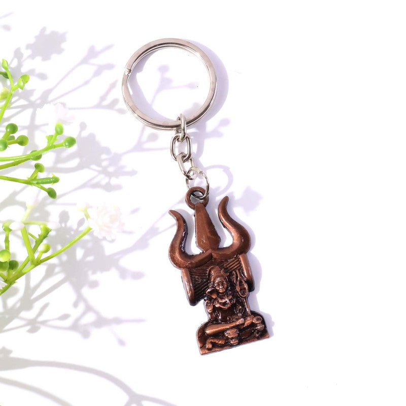 Shiv Trishul With Lord Shiva Idol Designer Keychain – Religious & Antique Look Keychain For Daily Use