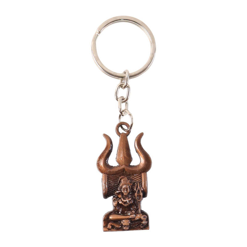 Shiv Trishul With Lord Shiva Idol Designer Keychain – Religious & Antique Look Keychain For Daily Use