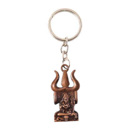 Shiv Trishul With Lord Shiva Idol Designer Keychain – Religious & Antique Look Keychain For Daily Use