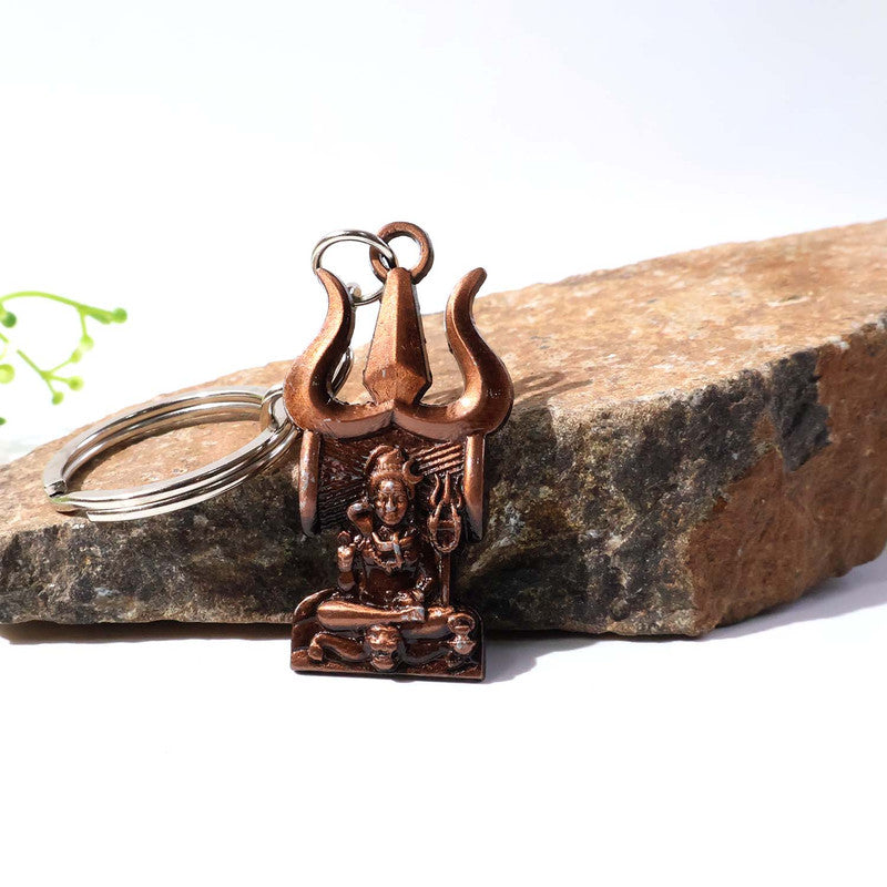 Shiv Trishul With Lord Shiva Idol Designer Keychain – Religious & Antique Look Keychain For Daily Use