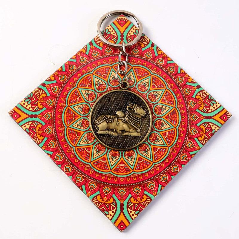 Nandi Bull Religious Keychain with Shivling & Om Engraving – Antique Finish Spiritual Key Ring