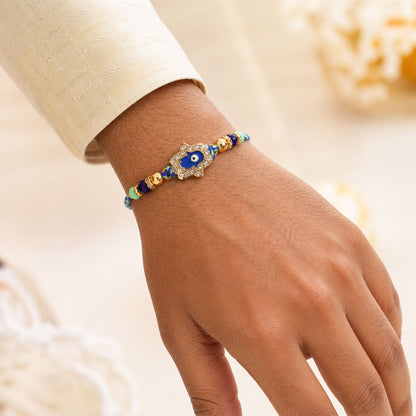 Premium Evil Eye Crystal Studded Beads Bhai Bhabhi Rakhi Lumba Set