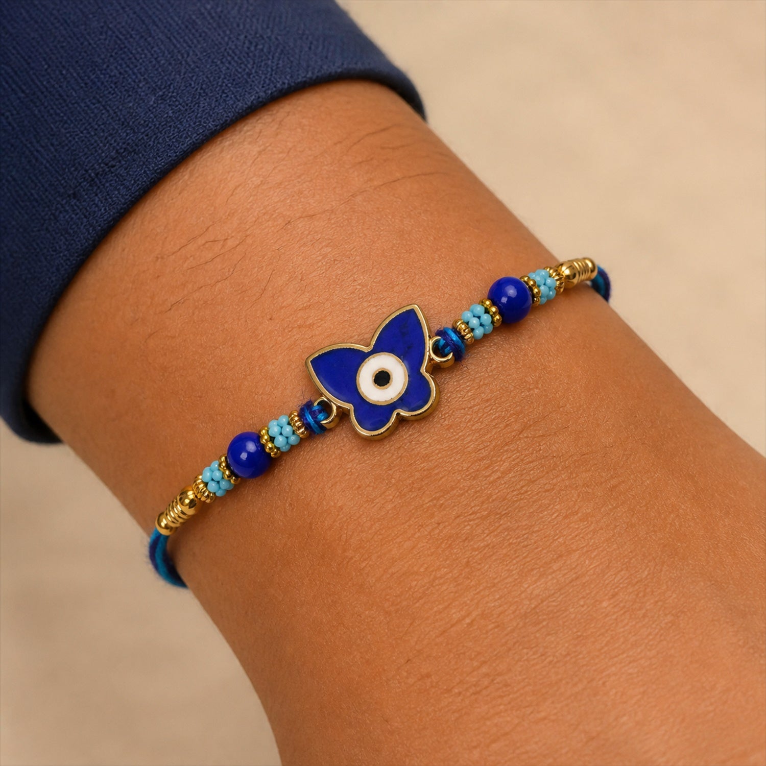 Stylish Butterfly Nazar Evil Eye Enamel Bead Rakhi
