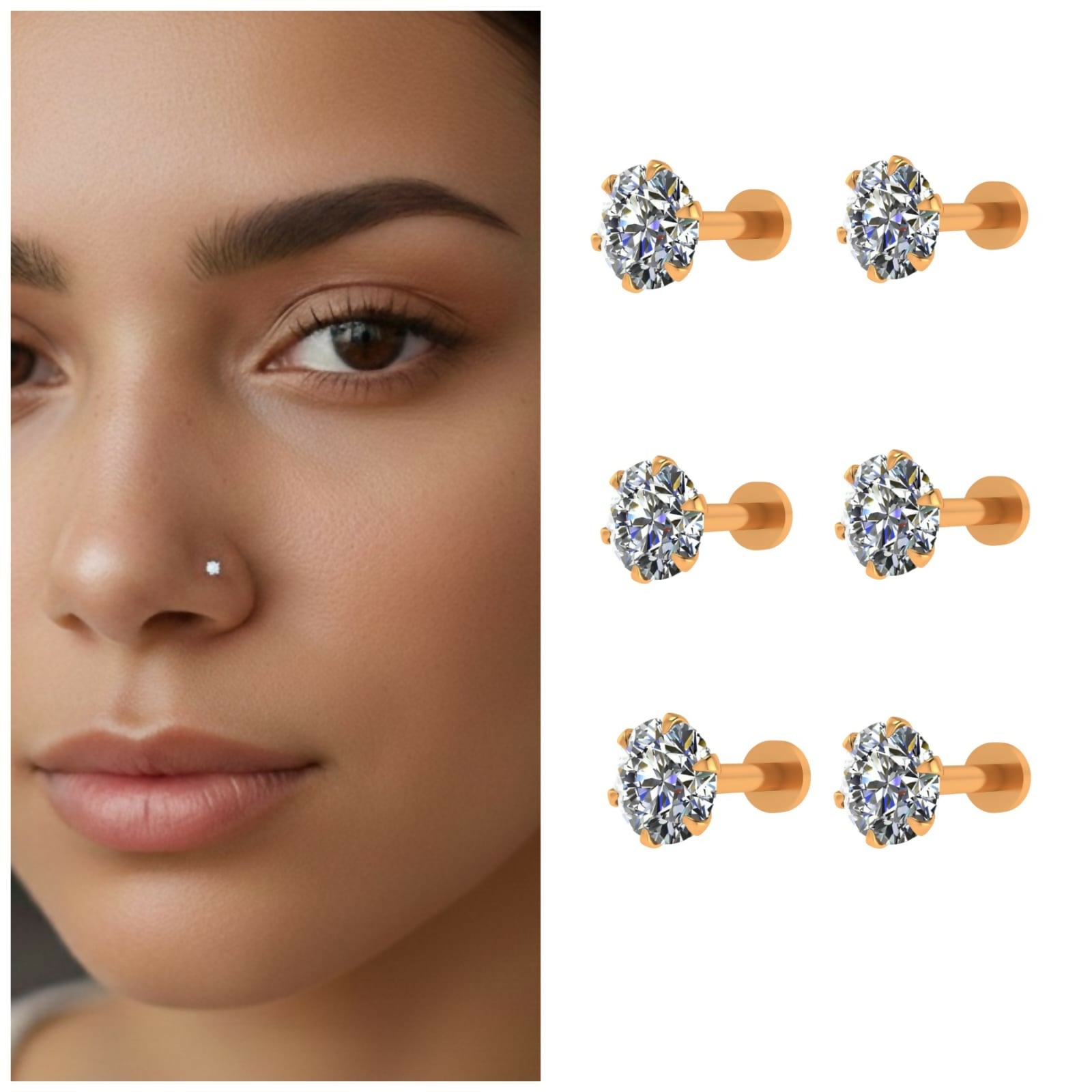 Gold plated Back Nosepin Laung Koka Nathni Combo Pack of 6