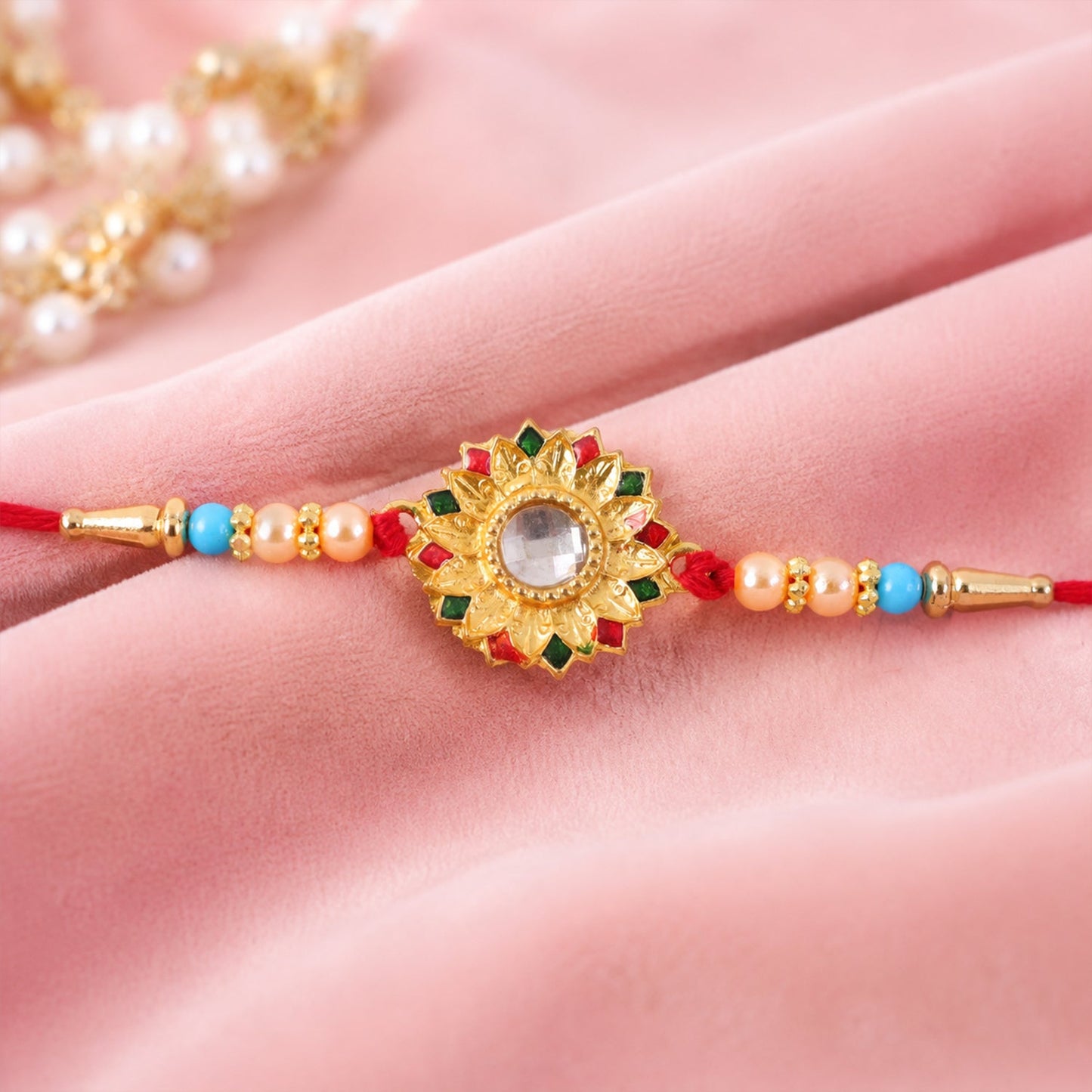 Floral Mirror Rakhi Traditional Brother Gift for Raksha Bandhan (5pcs)