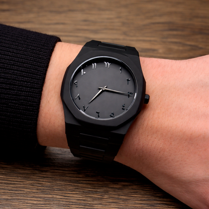 Premium Matte Black Minimalist Analog Wrist Watch with Designer Dial and Metal Strap