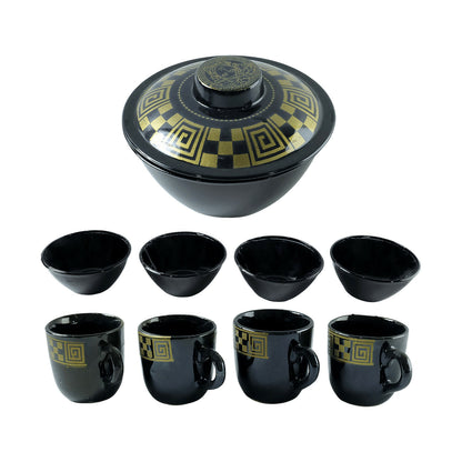 Hot Espresso Cup Set Black Gold Coffee Mug Bowl Set with Serving Pot (9 Pc)