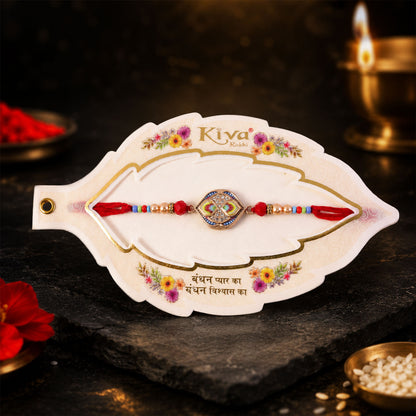Royal Kundan Maroon Stone Designer Rakhi for Brother with Pearls & Beads