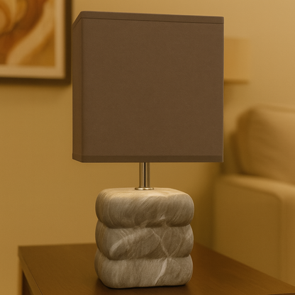 Modern Textured Grey Ceramic Table Lamp with Round Fabric Shade & Minimalist Metal Detailing | Luxury Bedside, Living Room & Study Night Lamp | Soft Ambient Lighting Decorative Home Décor Piece
