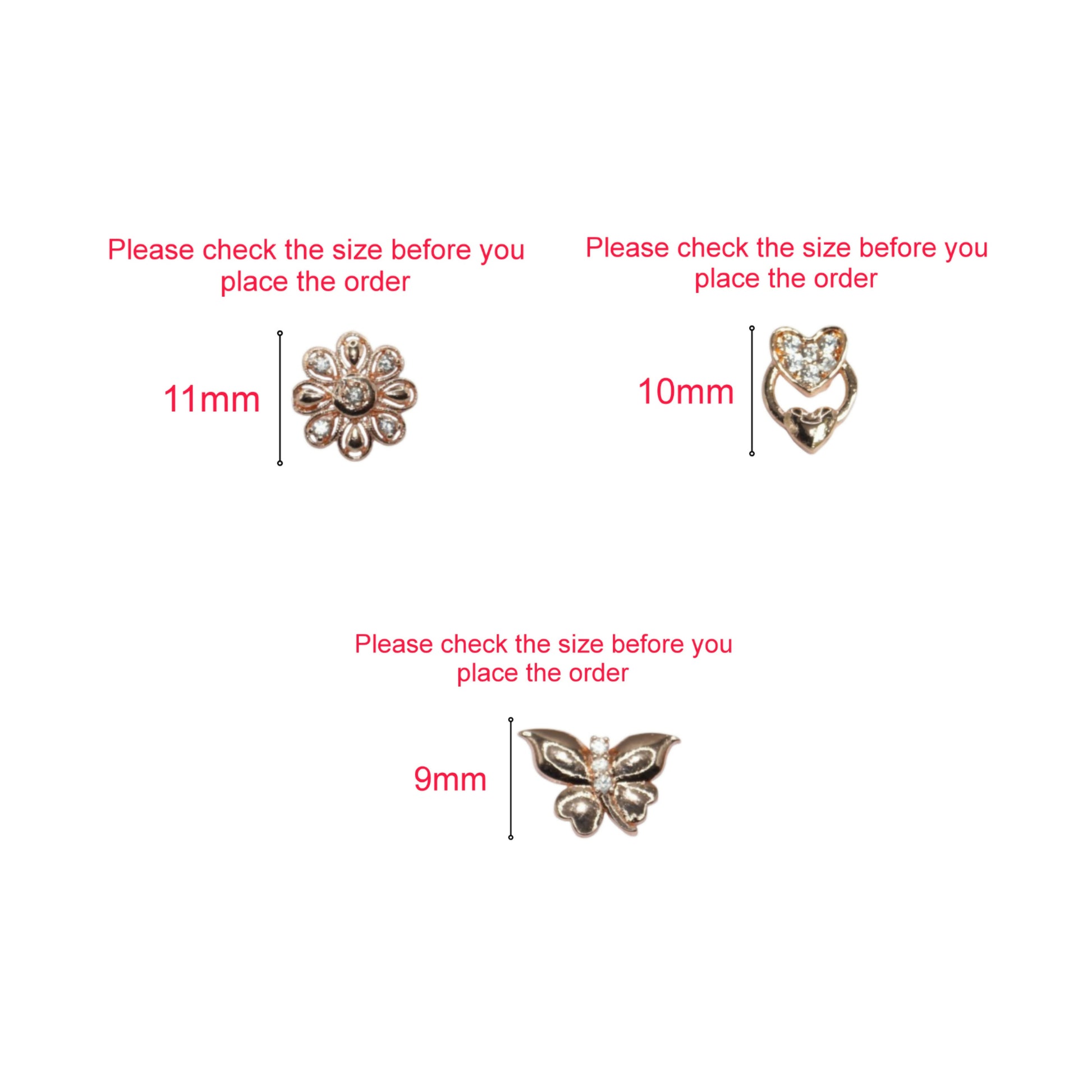 Rose Gold Plated AD Diamond Studs: Heart, Butterfly & Flower for women and girls Combo Pack of 3