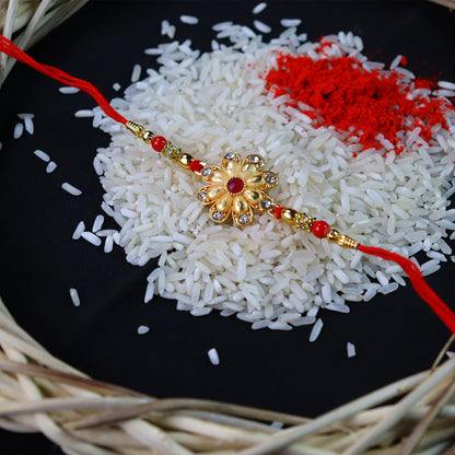 Golden Flower Rakhi for Brother Festive Raksha Bandhan Design (5pcs)