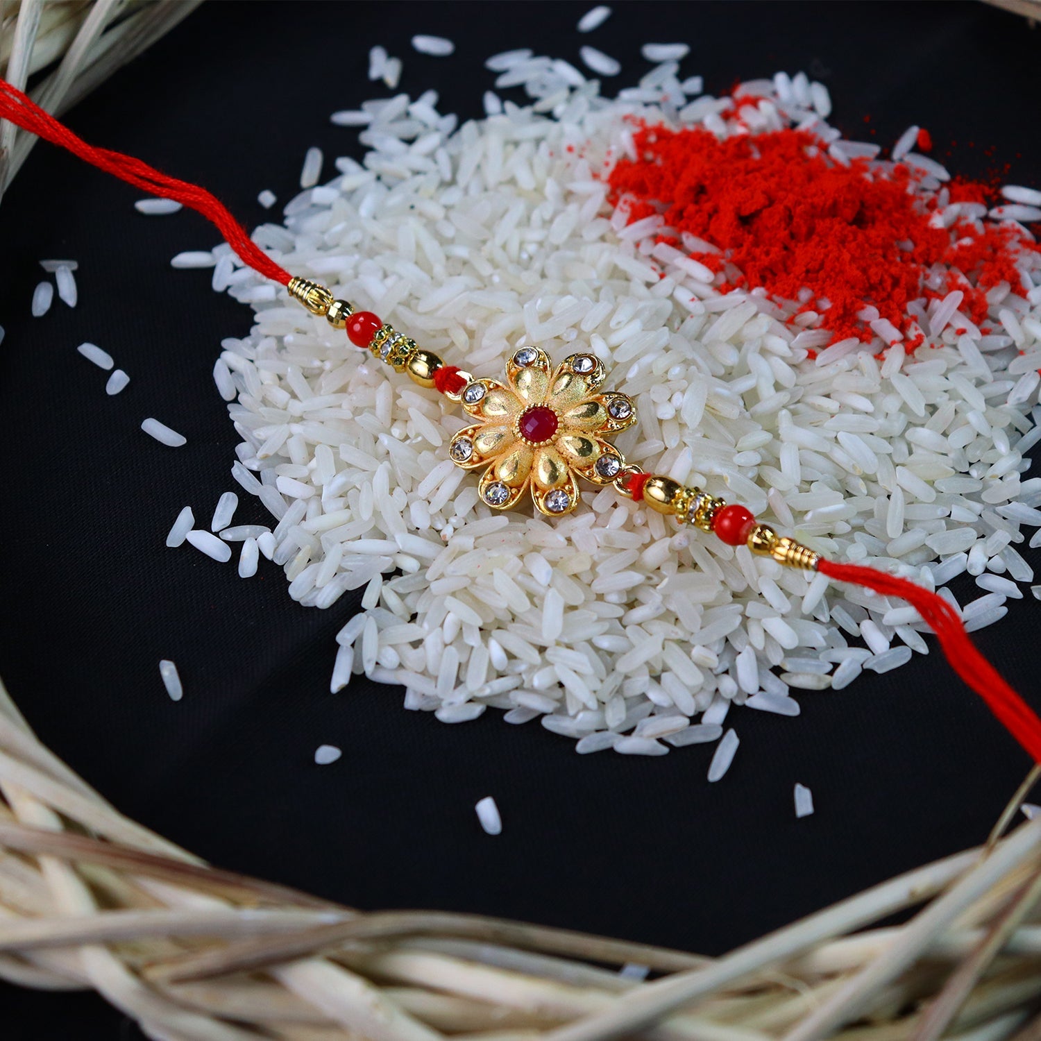Golden Flower Rakhi for Brother Festive Raksha Bandhan Design (10pcs)