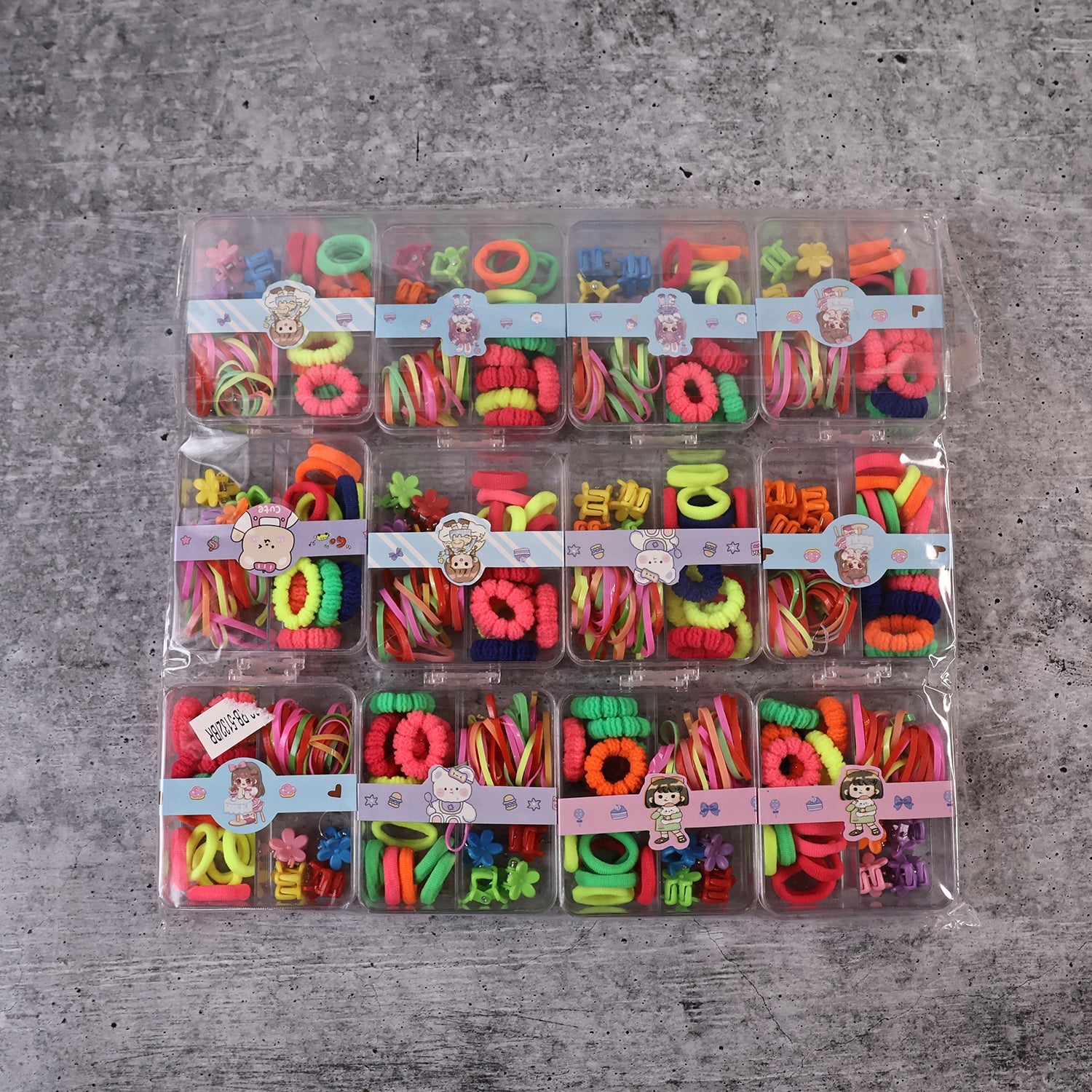 Kids Hair Bands, Rubber Bands & Cute Hair Clips in Storage Box (Mix Design / 1 Set)