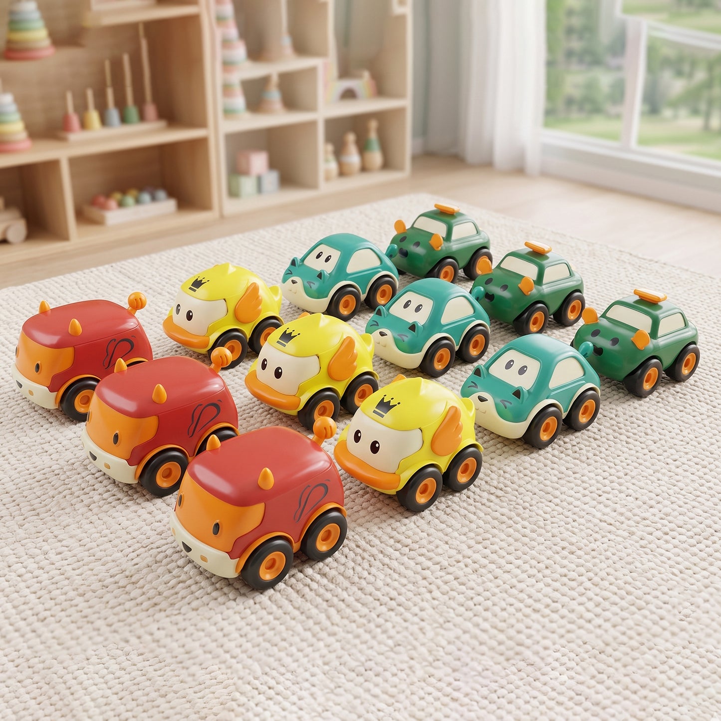 Funwoods Scurry Toy Cars for Kids - 12 Pcs, Colorful, Fun & Interactive Cars