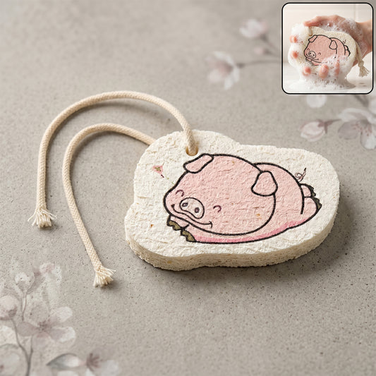 Cartoon Printed Bath Scrubber Sponge with Hanging Rope (1 Pc)