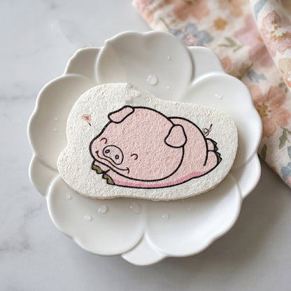 Cartoon printed bath scrubber sponge displayed for daily use