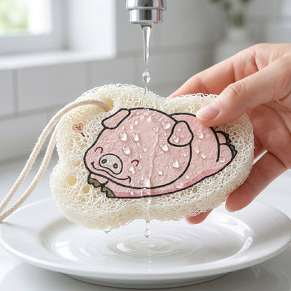 Cartoon bath scrubber sponge showing textured surface for exfoliation