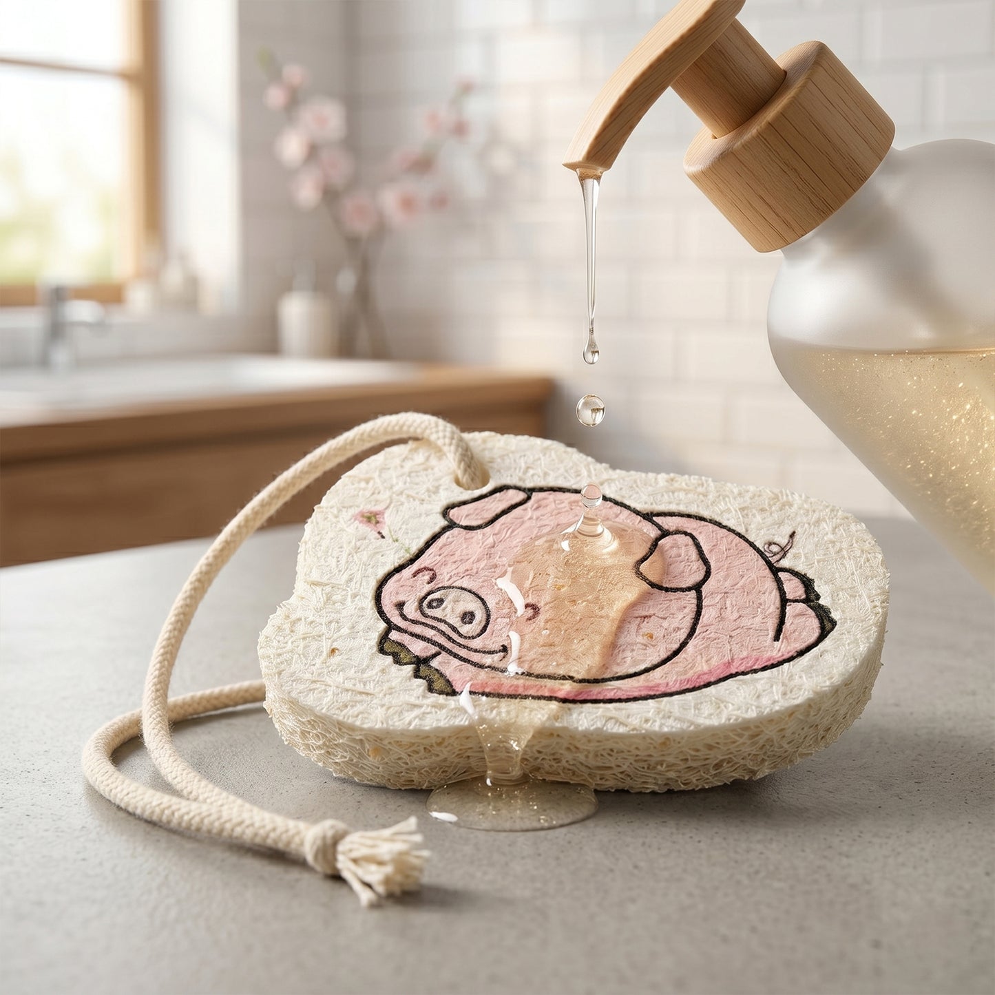 Bath scrubber sponge showcasing playful cartoon design