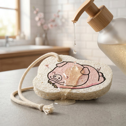Bath scrubber sponge showcasing playful cartoon design