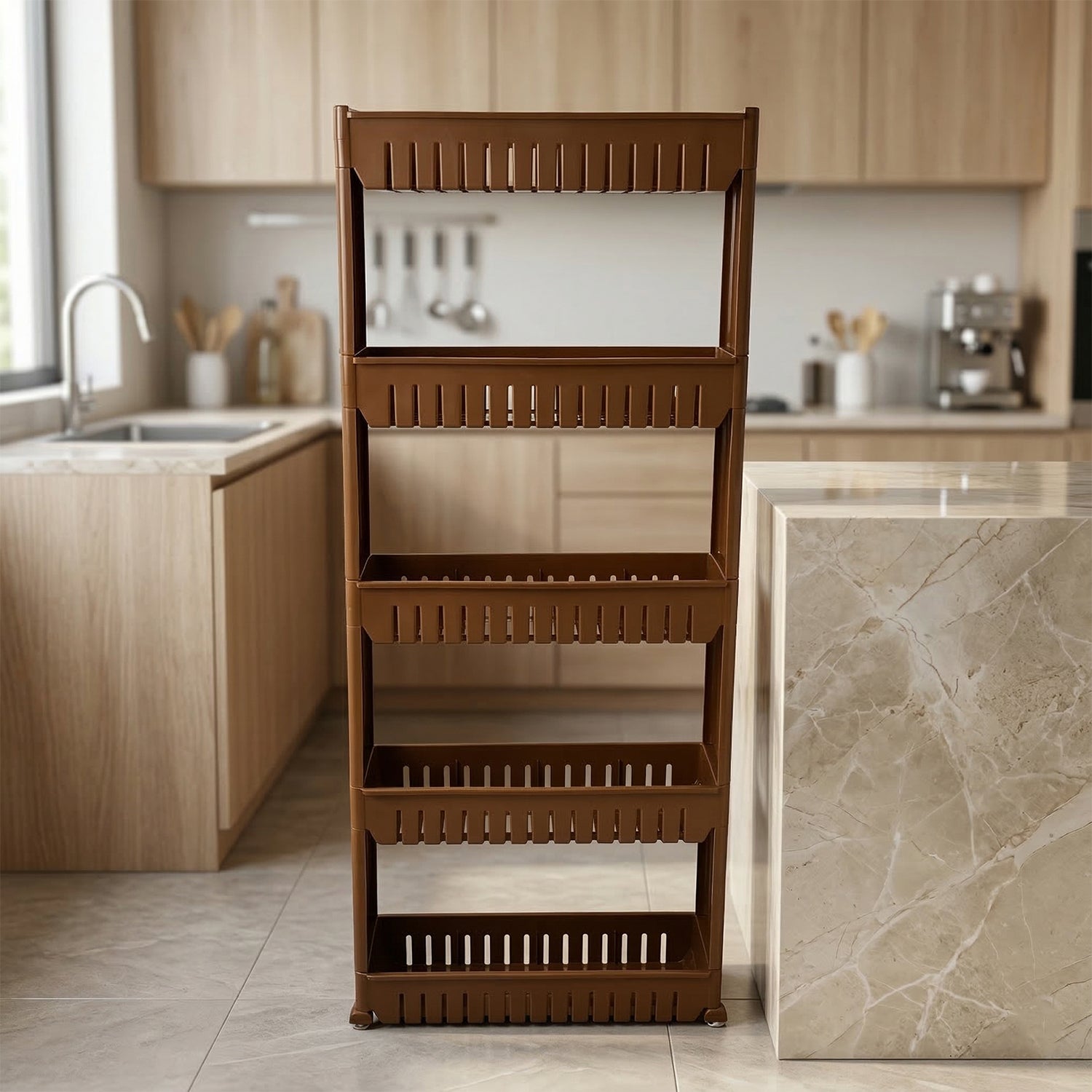 Prexo 5 Layer Multipurpose Kitchen Storage Rack Organizer Shelf with Wheels (1 Pc)