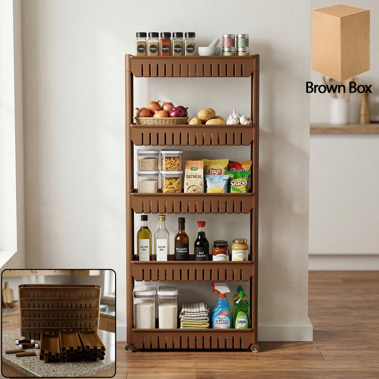 Prexo 5 Layer Multipurpose Kitchen Storage Rack Organizer Shelf with Wheels (1 Pc)