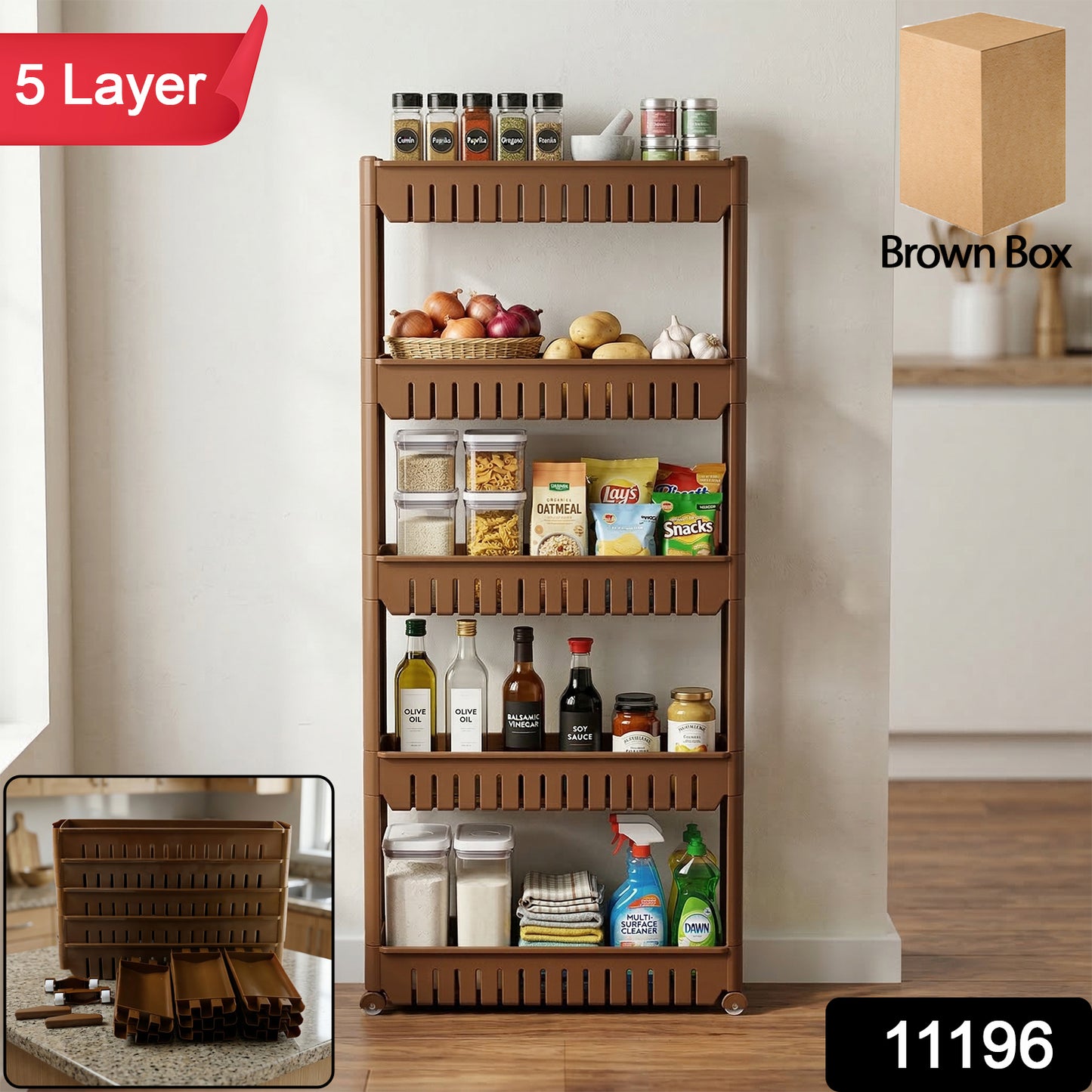Prexo 5 Layer Multipurpose Kitchen Storage Rack Organizer Shelf with Wheels (1 Pc)