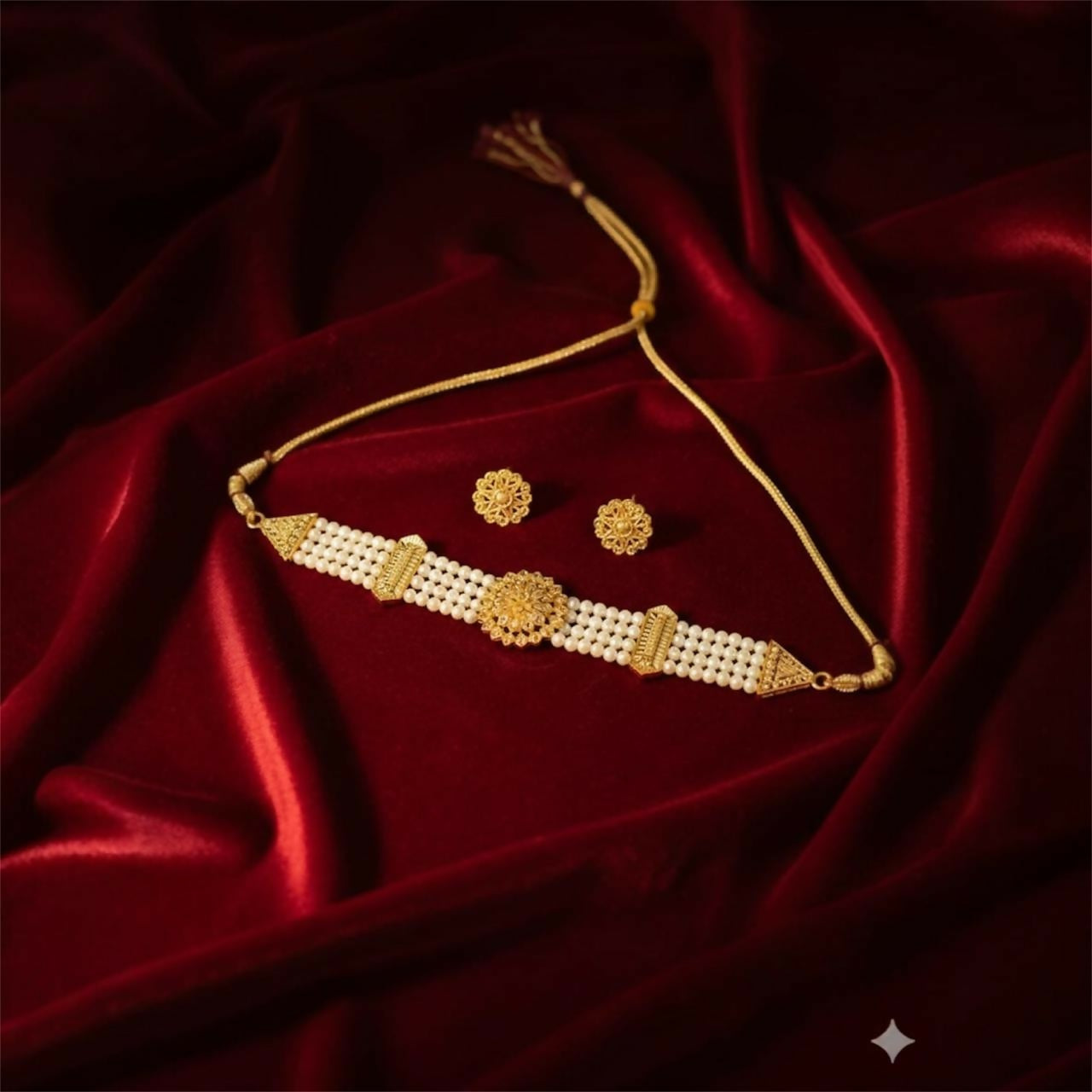 Premium Gold-Plated Pearl Chick Set | Traditional Bridal Jewellery Set