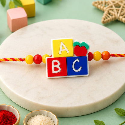 Kids Beaded Rakhi for Brother - Alphabet Blocks Cartoon Design (5pcs)