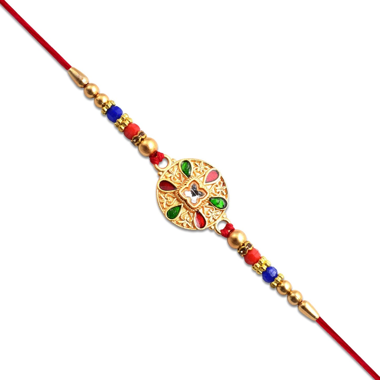 Traditional Meenakari Rakhi Multicolor Enamel & Kundan Stones (5pcs)