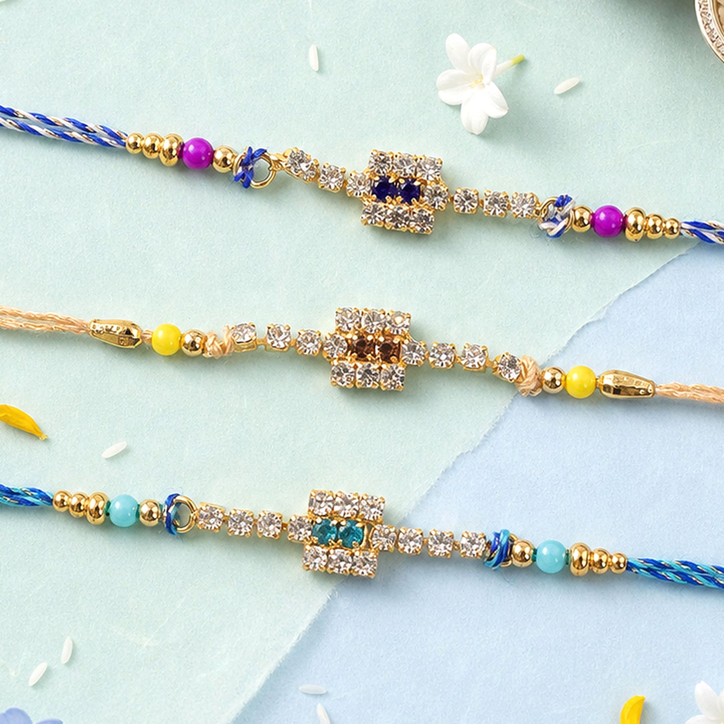 Bold Square Stone Rakhi for Raksha Bandhan Gifting (Pack of 6)