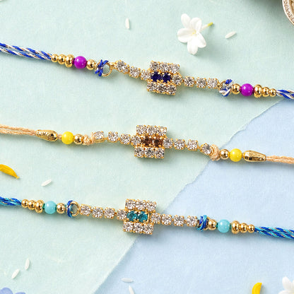 Bold Square Stone Rakhi for Raksha Bandhan Gifting (Pack of 6)