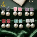 Pearl Drop Earrings – Elegant Set with Colorful Enamel Studs