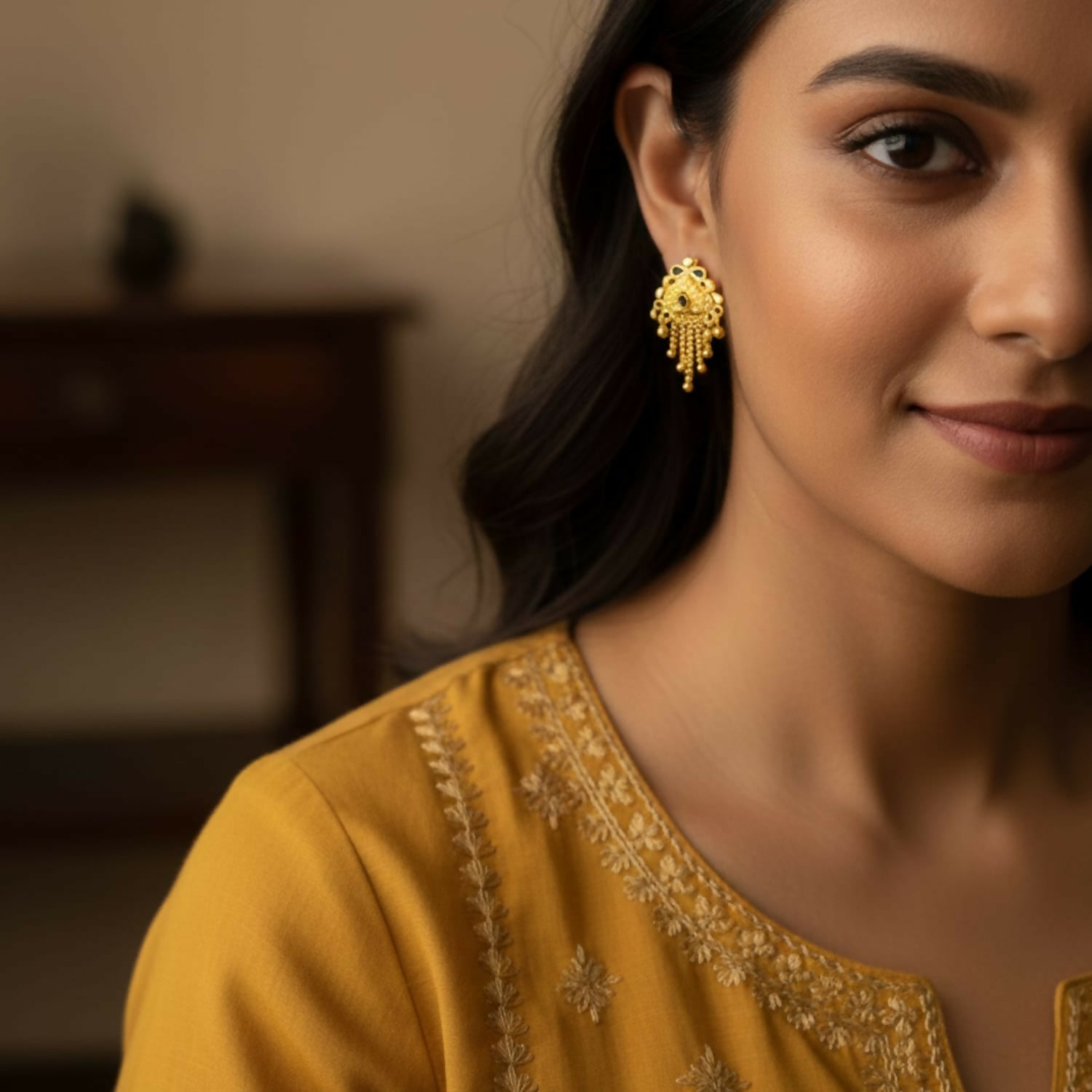 5 Line Side Latkan Golden Earrings with Mina for Women & Girls – Fancy Jewellery Gift