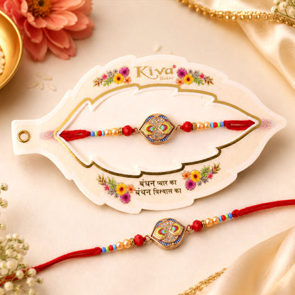 Royal Kundan Maroon Stone Designer Rakhi for Brother with Pearls & Beads