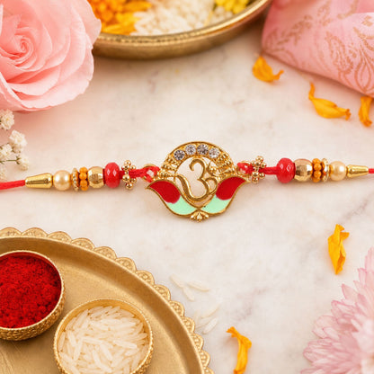 Traditional Om Rakhi for Brother with Decorative Thread (5pcs)