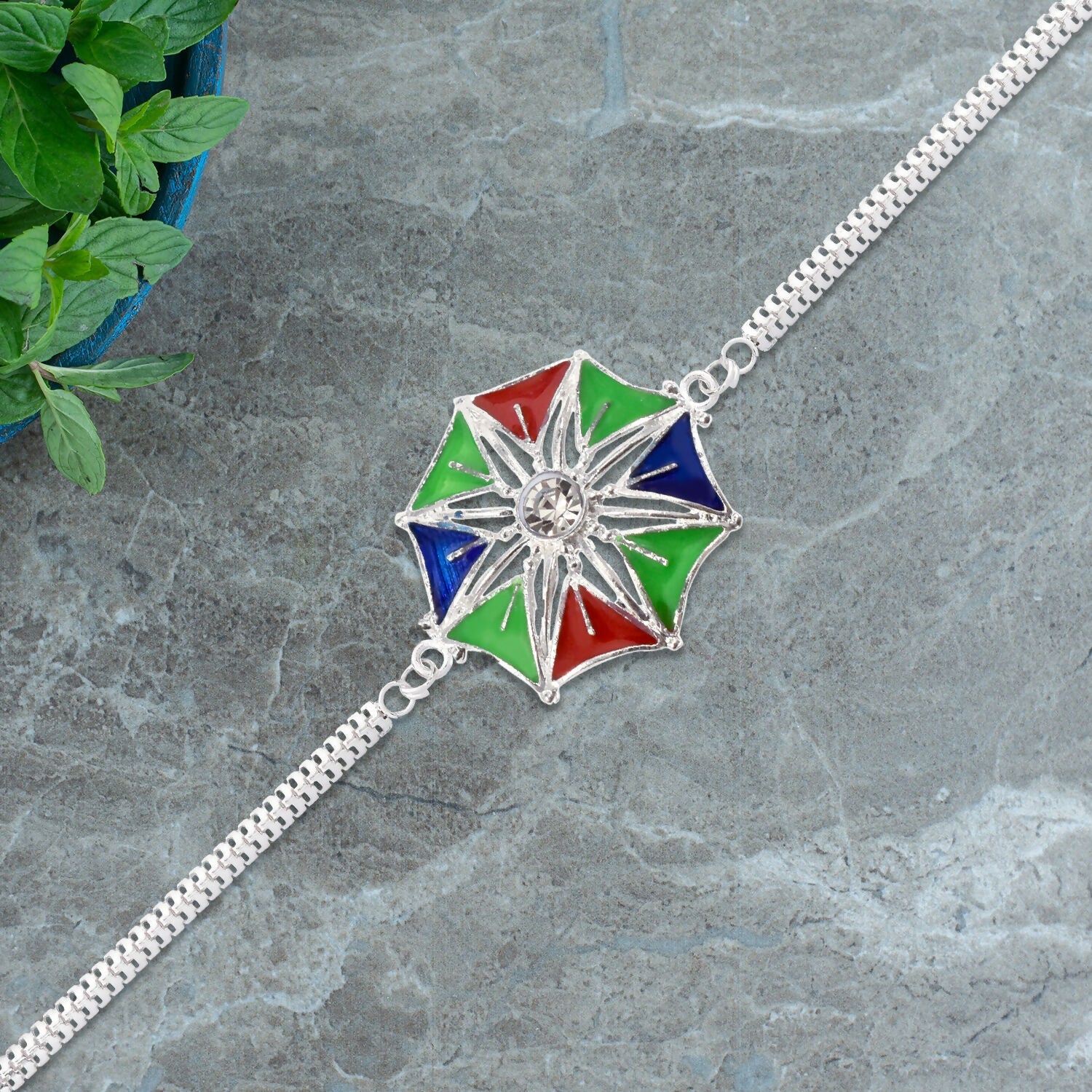 Star Shaped Rakhi Vibrant Central Stone for Raksha Bandhan (5pcs)