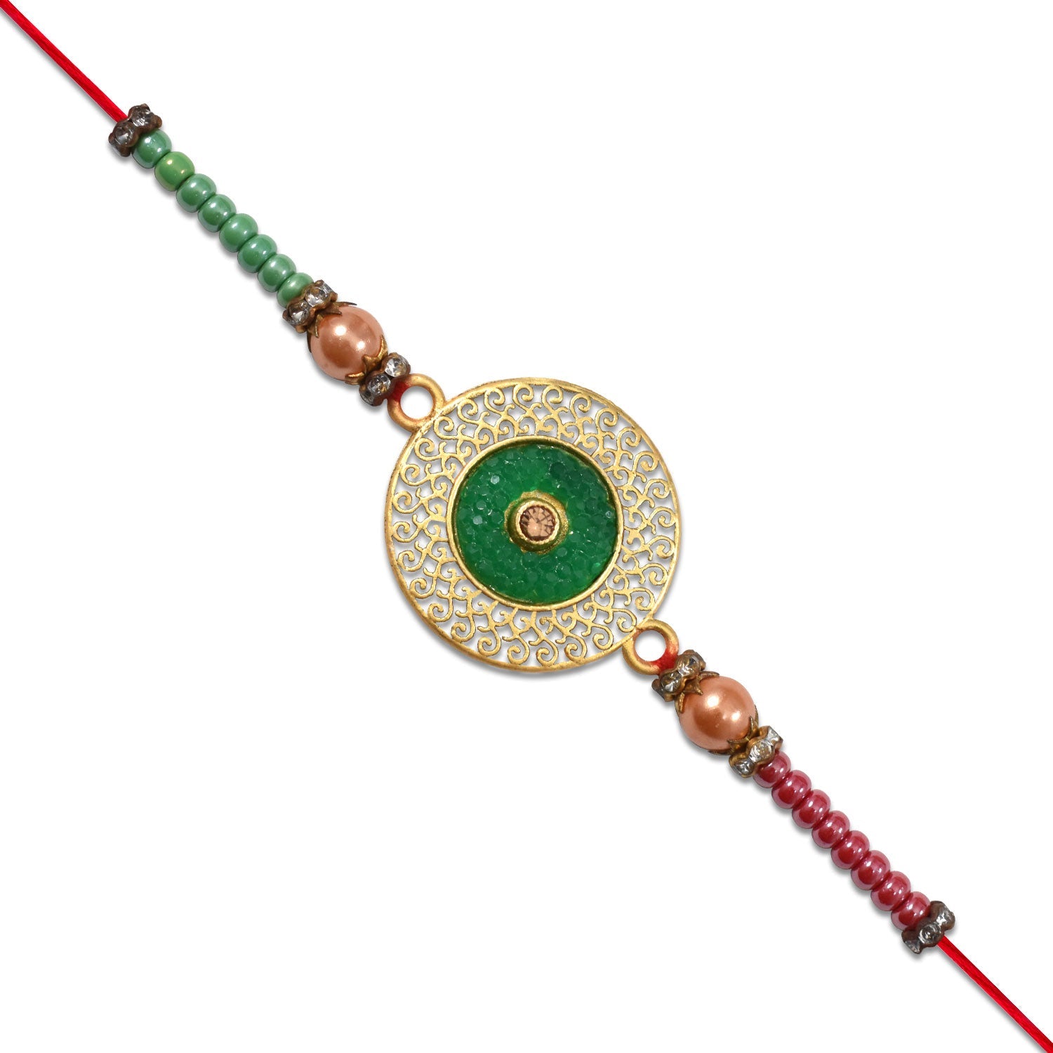 Green Filigree Rakhi Antique Golden Design for Raksha Bandhan (5pcs)