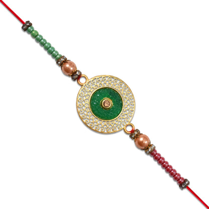 Green Filigree Rakhi Antique Golden Design for Raksha Bandhan (5pcs)