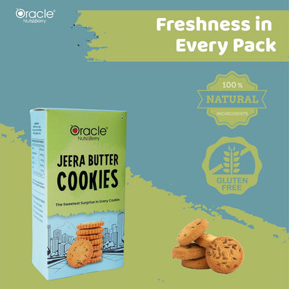 Close-up of crispy Oracle Jeera Butter Cookies with aromatic jeera